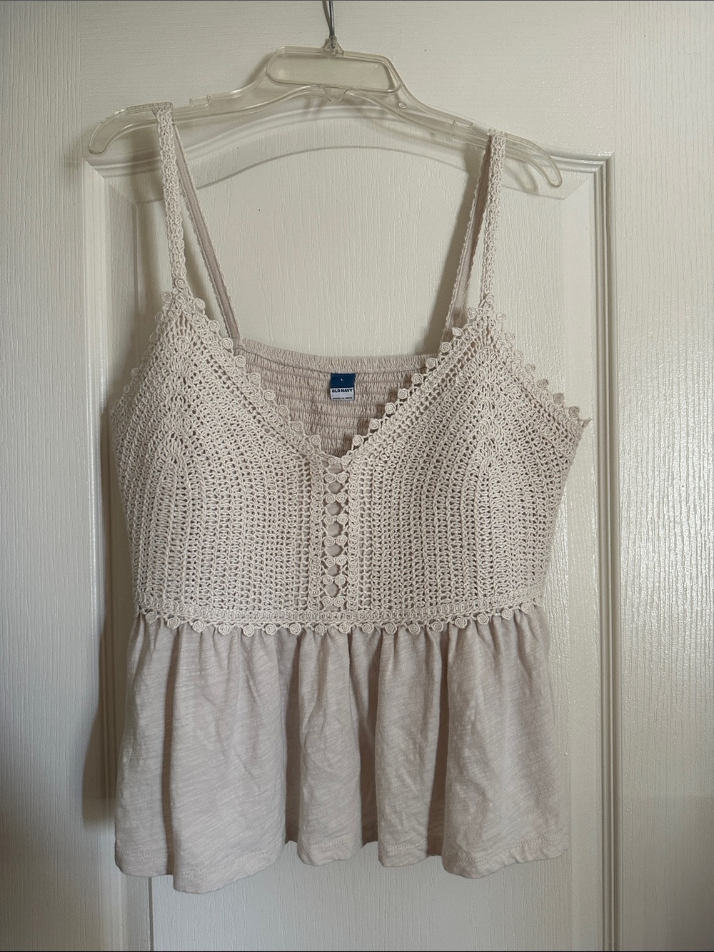 Crochet Knit Peplum Tank Top - Cream
